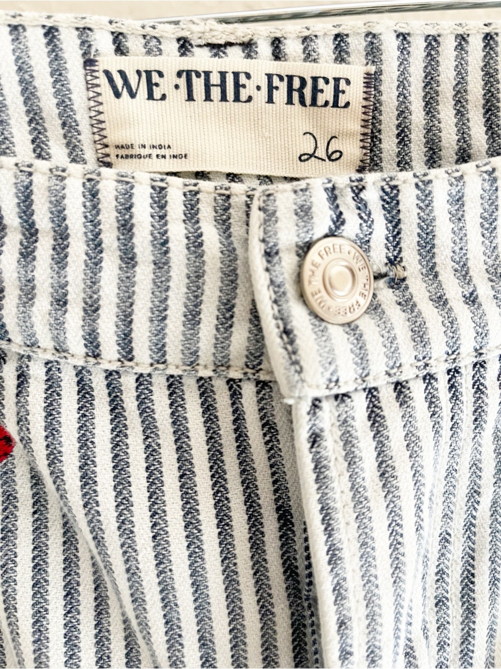 We The Free Free People Bugged out Striped Wide-Leg Jeans with Lady Bug details - Picture 9 of 12